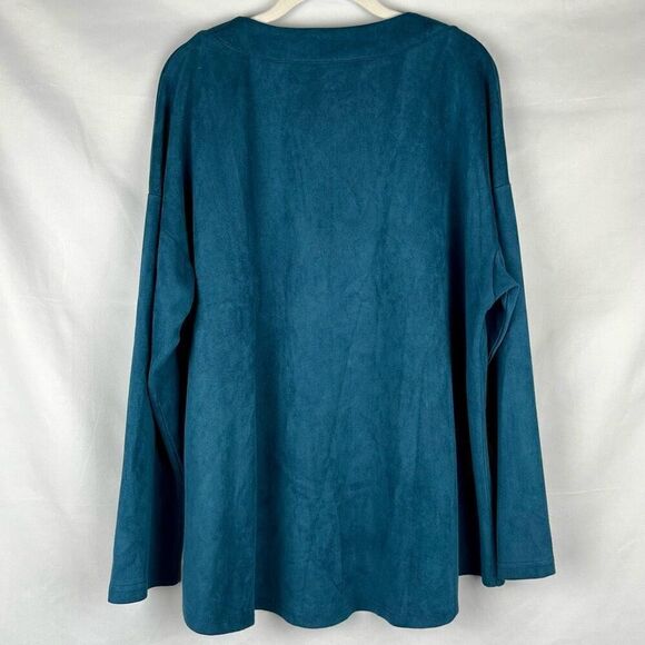 Joh. Turquoise V-neck Long Sleeve Blouse Suede Feel XL - Picture 3 of 10